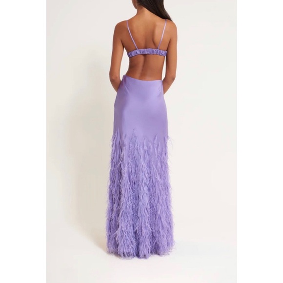 CULT GAIA Raisa Silk Ostrich Feather Backless Gown in Lilac Purple, size medium - Picture 2 of 8